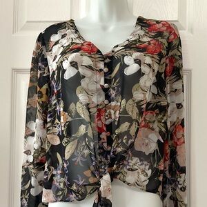 I.N.C Black and Floral Sheer Blouse